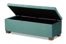 Load image into Gallery viewer, Baxton Studio Roanoke Modern and Contemporary Teal Blue Velvet Fabric Upholstered Grid-Tufted Storage Ottoman Bench
