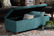 Load image into Gallery viewer, Baxton Studio Roanoke Modern and Contemporary Teal Blue Velvet Fabric Upholstered Grid-Tufted Storage Ottoman Bench

