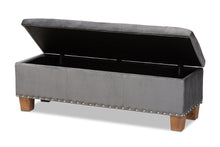 Load image into Gallery viewer, Baxton Studio Hannah Modern and Contemporary Grey Velvet Fabric Upholstered Button-Tufted Storage Ottoman Bench
