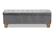 Load image into Gallery viewer, Baxton Studio Hannah Modern and Contemporary Grey Velvet Fabric Upholstered Button-Tufted Storage Ottoman Bench
