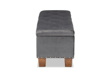 Load image into Gallery viewer, Baxton Studio Hannah Modern and Contemporary Grey Velvet Fabric Upholstered Button-Tufted Storage Ottoman Bench

