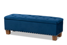 Load image into Gallery viewer, Baxton Studio Hannah Modern and Contemporary Navy Blue Velvet Fabric Upholstered Button-Tufted Storage Ottoman Bench
