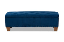 Load image into Gallery viewer, Baxton Studio Hannah Modern and Contemporary Navy Blue Velvet Fabric Upholstered Button-Tufted Storage Ottoman Bench
