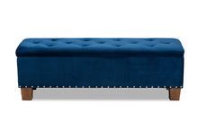 Load image into Gallery viewer, Baxton Studio Hannah Modern and Contemporary Navy Blue Velvet Fabric Upholstered Button-Tufted Storage Ottoman Bench
