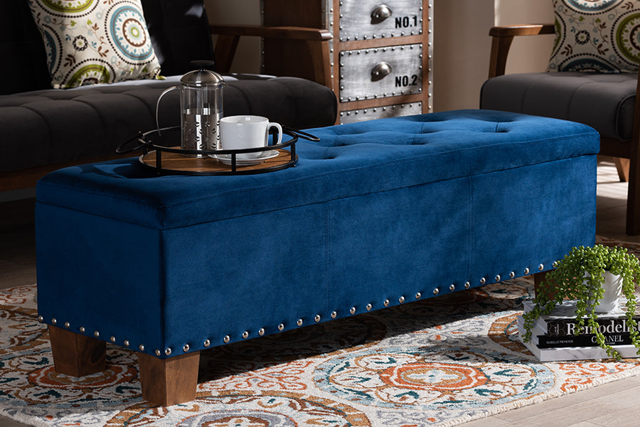 Baxton Studio Hannah Modern and Contemporary Navy Blue Velvet Fabric Upholstered Button-Tufted Storage Ottoman Bench