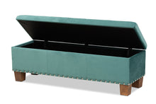 Load image into Gallery viewer, Baxton Studio Hannah Modern and Contemporary Teal Blue Velvet Fabric Upholstered Button-Tufted Storage Ottoman Bench
