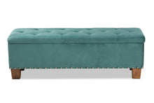 Load image into Gallery viewer, Baxton Studio Hannah Modern and Contemporary Teal Blue Velvet Fabric Upholstered Button-Tufted Storage Ottoman Bench

