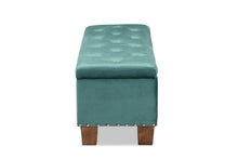 Load image into Gallery viewer, Baxton Studio Hannah Modern and Contemporary Teal Blue Velvet Fabric Upholstered Button-Tufted Storage Ottoman Bench
