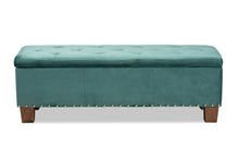 Load image into Gallery viewer, Baxton Studio Hannah Modern and Contemporary Teal Blue Velvet Fabric Upholstered Button-Tufted Storage Ottoman Bench
