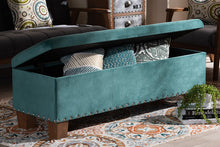 Load image into Gallery viewer, Baxton Studio Hannah Modern and Contemporary Teal Blue Velvet Fabric Upholstered Button-Tufted Storage Ottoman Bench
