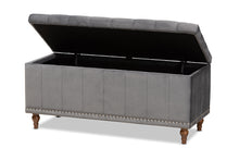 Load image into Gallery viewer, Baxton Studio Kaylee Modern and Contemporary Grey Velvet Fabric Upholstered Button-Tufted Storage Ottoman Bench
