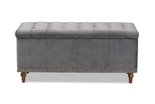 Load image into Gallery viewer, Baxton Studio Kaylee Modern and Contemporary Grey Velvet Fabric Upholstered Button-Tufted Storage Ottoman Bench
