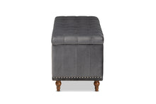 Load image into Gallery viewer, Baxton Studio Kaylee Modern and Contemporary Grey Velvet Fabric Upholstered Button-Tufted Storage Ottoman Bench
