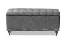 Load image into Gallery viewer, Baxton Studio Kaylee Modern and Contemporary Grey Velvet Fabric Upholstered Button-Tufted Storage Ottoman Bench
