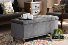 Load image into Gallery viewer, Baxton Studio Kaylee Modern and Contemporary Grey Velvet Fabric Upholstered Button-Tufted Storage Ottoman Bench
