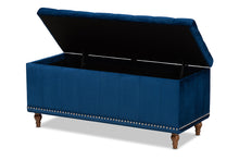 Load image into Gallery viewer, Baxton Studio Kaylee Modern and Contemporary Navy Blue Velvet Fabric Upholstered Button-Tufted Storage Ottoman Bench
