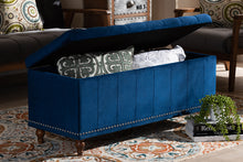 Load image into Gallery viewer, Baxton Studio Kaylee Modern and Contemporary Navy Blue Velvet Fabric Upholstered Button-Tufted Storage Ottoman Bench
