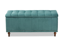 Load image into Gallery viewer, Baxton Studio Kaylee Modern and Contemporary Teal Blue Velvet Fabric Upholstered Button-Tufted Storage Ottoman Bench
