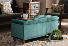 Load image into Gallery viewer, Baxton Studio Kaylee Modern and Contemporary Teal Blue Velvet Fabric Upholstered Button-Tufted Storage Ottoman Bench
