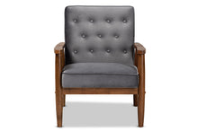 Load image into Gallery viewer, Baxton Studio Sorrento Mid-century Modern Grey Velvet Fabric Upholstered Walnut Finished Wooden Lounge Chair
