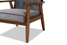 Load image into Gallery viewer, Baxton Studio Sorrento Mid-century Modern Grey Velvet Fabric Upholstered Walnut Finished Wooden Lounge Chair
