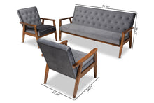 Load image into Gallery viewer, Baxton Studio Sorrento Mid-century Modern Grey Velvet Fabric Upholstered Walnut Finished 3-Piece Wooden Living Room Set
