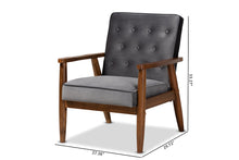 Load image into Gallery viewer, Baxton Studio Sorrento Mid-century Modern Grey Velvet Fabric Upholstered Walnut Finished Wooden Lounge Chair
