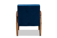 Load image into Gallery viewer, Baxton Studio Sorrento Mid-century Modern Navy Blue Velvet Fabric Upholstered Walnut Finished Wooden Lounge Chair
