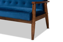 Load image into Gallery viewer, Baxton Studio Sorrento Mid-century Modern Navy Blue Velvet Fabric Upholstered Walnut Finished 3-Piece Wooden Living Room Set
