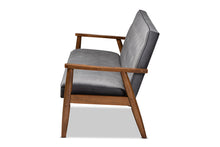 Load image into Gallery viewer, Baxton Studio Sorrento Mid-century Modern Grey Velvet Fabric Upholstered Walnut Finished Wooden 3-seater Sofa
