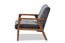 Load image into Gallery viewer, Baxton Studio Asta Mid-Century Modern Grey Velvet Fabric Upholstered Walnut Finished Wood Armchair
