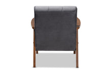 Load image into Gallery viewer, Baxton Studio Asta Mid-Century Modern Grey Velvet Fabric Upholstered Walnut Finished Wood Armchair
