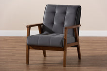 Load image into Gallery viewer, Baxton Studio Asta Mid-Century Modern Grey Velvet Fabric Upholstered Walnut Finished Wood Armchair
