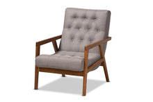 Load image into Gallery viewer, Baxton Studio Naeva Mid-Century Modern Grey Fabric Upholstered Walnut Finished Wood Armchair
