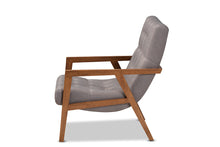 Load image into Gallery viewer, Baxton Studio Naeva Mid-Century Modern Grey Fabric Upholstered Walnut Finished Wood Armchair
