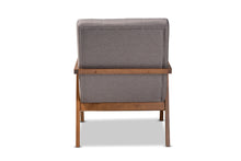 Load image into Gallery viewer, Baxton Studio Naeva Mid-Century Modern Grey Fabric Upholstered Walnut Finished Wood Armchair
