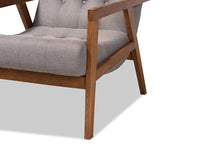 Load image into Gallery viewer, Baxton Studio Naeva Mid-Century Modern Grey Fabric Upholstered Walnut Finished Wood Armchair
