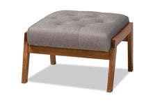 Load image into Gallery viewer, Baxton Studio Naeva Mid-Century Modern Grey Fabric Upholstered Walnut Finished Wood 2-Piece Armchair and Footstool Set
