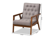 Load image into Gallery viewer, Baxton Studio Naeva Mid-Century Modern Grey Fabric Upholstered Walnut Finished Wood Armchair
