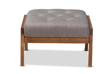 Load image into Gallery viewer, Baxton Studio Naeva Mid-Century Modern Grey Fabric Upholstered Walnut Finished Wood Footstool
