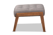Load image into Gallery viewer, Baxton Studio Naeva Mid-Century Modern Grey Fabric Upholstered Walnut Finished Wood Footstool
