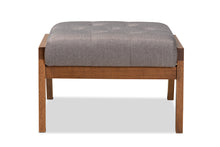 Load image into Gallery viewer, Baxton Studio Naeva Mid-Century Modern Grey Fabric Upholstered Walnut Finished Wood Footstool
