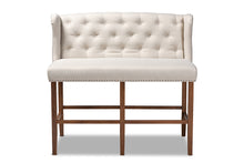 Load image into Gallery viewer, Baxton Studio Alira Modern and Contemporary Beige Fabric Upholstered Walnut Finished Wood Button Tufted Bar Stool Bench
