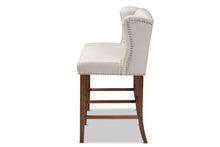 Load image into Gallery viewer, Baxton Studio Alira Modern and Contemporary Beige Fabric Upholstered Walnut Finished Wood Button Tufted Bar Stool Bench

