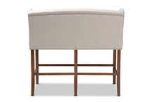 Load image into Gallery viewer, Baxton Studio Alira Modern and Contemporary Beige Fabric Upholstered Walnut Finished Wood Button Tufted Bar Stool Bench
