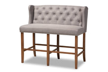 Load image into Gallery viewer, Baxton Studio Alira Modern and Contemporary Grey Fabric Upholstered Walnut Finished Wood Button Tufted Bar Stool Bench
