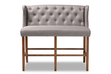Load image into Gallery viewer, Baxton Studio Alira Modern and Contemporary Grey Fabric Upholstered Walnut Finished Wood Button Tufted Bar Stool Bench
