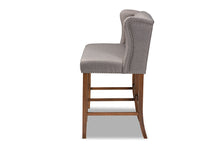 Load image into Gallery viewer, Baxton Studio Alira Modern and Contemporary Grey Fabric Upholstered Walnut Finished Wood Button Tufted Bar Stool Bench
