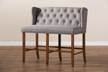 Load image into Gallery viewer, Baxton Studio Alira Modern and Contemporary Grey Fabric Upholstered Walnut Finished Wood Button Tufted Bar Stool Bench

