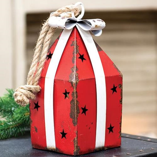 Aged Red Metal Gift Box w/Jingle Bell
